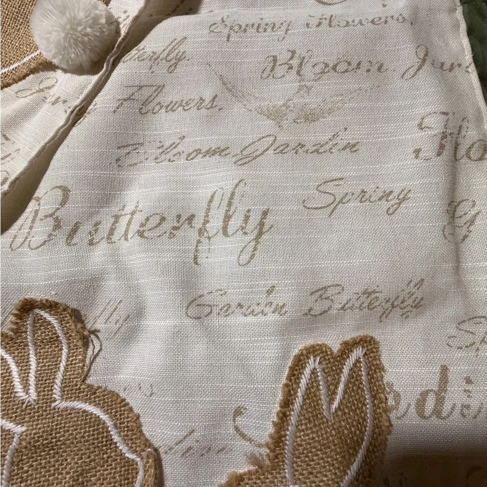 Domain table runner Easter Spring bunnies rabbits beige off white 14 inches wide